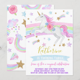 Unicorn anniversaire invitation rainbows unicorn