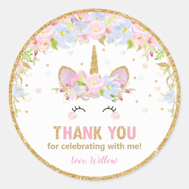 Unicorn Anniversaire Merci Favoriser Sticker Étiqu (Devant)