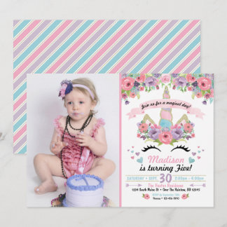 Unicorn Anniversaire Photo Invitation