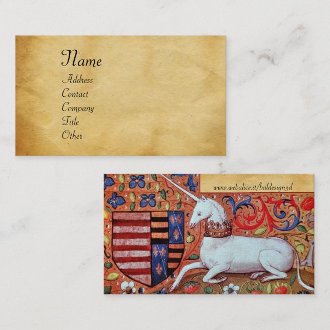 UNICORN/Antique Brown Parchment Visitenkarte (Vorne/Hinten)