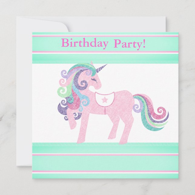 UNICORN AQUA PINK BIRTHDAY PARTY EINLADUNG (Vorderseite)