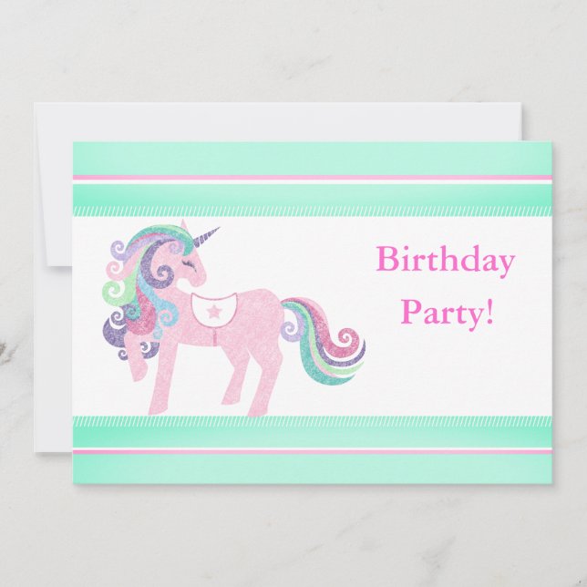 UNICORN AQUA PINK BIRTHDAY PARTY EINLADUNG (Vorderseite)