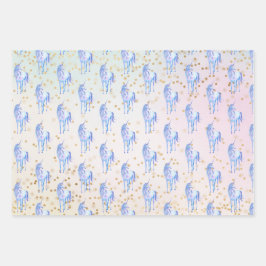 Unicorn Aqua Pink Gelbe Gefärbte Krawatte Confetti Geschenkpapier Set