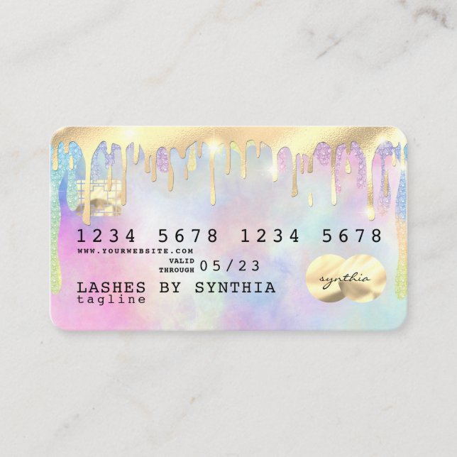 Unicorn Aquarell Glitzer Tropfen Kreditkarte Tropf Visitenkarte (Vorderseite)