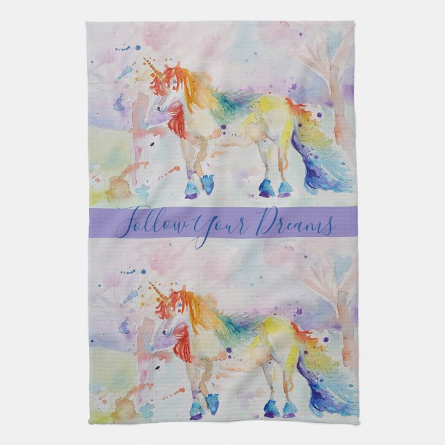 Unicorn Aquarell Malereien Träume Handtuch (Vertikal)