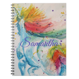 Unicorn Aquarelle Peinture Girls Nom Carnet