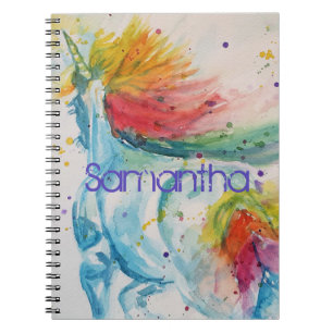 Unicorn Aquarelle Peinture Girls Nom Carnet