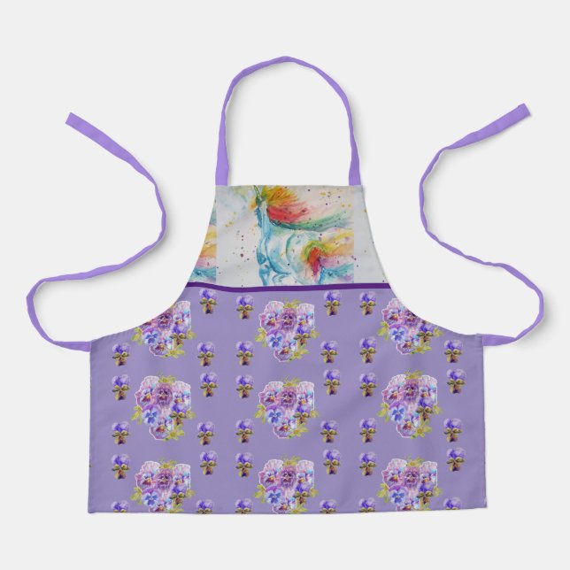 Unicorn Aquarellmalerei Lila Frauen Schürze (Vorderseite)