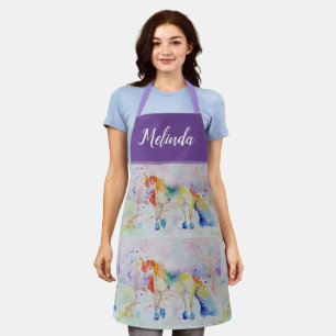 Unicorn Aquarellmalerei Lila Frauen Schürze