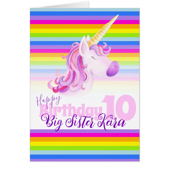 Unicorn arc-en-ciel 10ème Soeur carte d'anniversai (Devant)