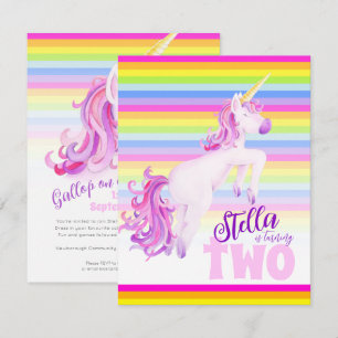 Unicorn art arc-en-ciel invitations de 2e annivers