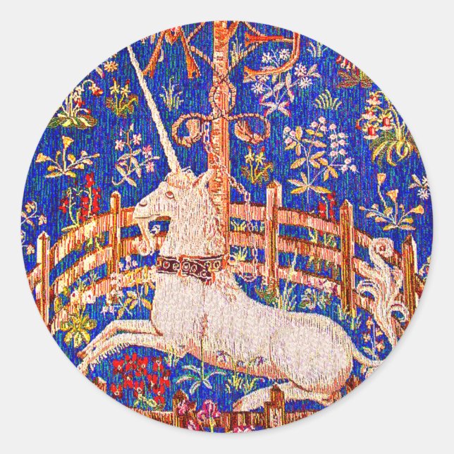 Unicorn Art - "Das Einhorn in Gefangenschaft" Runder Aufkleber (Vorderseite)