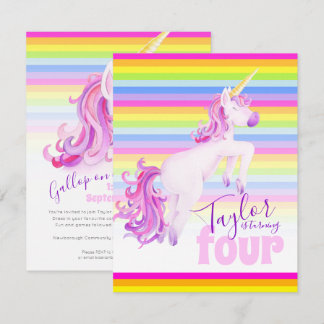Unicorn art rainbow 4. Geburtstagseinladungen Einladung