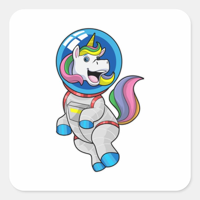 Unicorn as Astronaut in Space Quadratischer Aufkleber (Vorderseite)