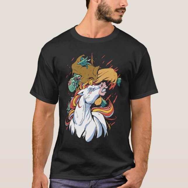Unicorn Attacking Zombie   Horror   Cool Gothic T-Shirt (Vorderseite)