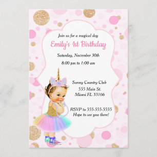 Unicorn Baby 1er anniversaire Invitation 1