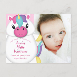 Unicorn Baby Birth Announcement Foto Postkarte