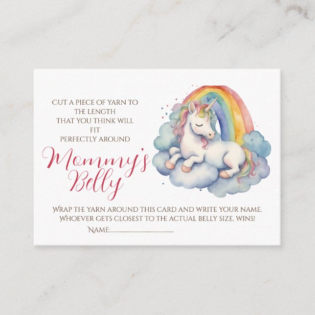 Unicorn Baby Bump Game Guess Mama Bauchgröße Begleitkarte (Vorderseite)