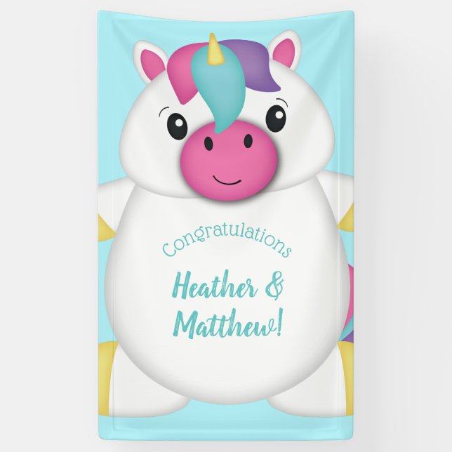 Unicorn Baby Dusche Aquamarin Banner (Vertikal)