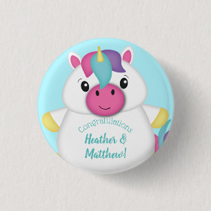 Unicorn Baby Dusche Aquamarin Button
