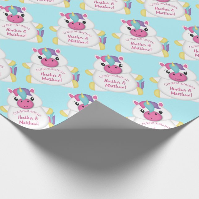 Unicorn Baby Dusche Aquamarin Geschenkpapier (Ecke)