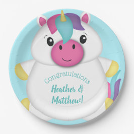 Unicorn Baby Dusche Aquamarin Pappteller