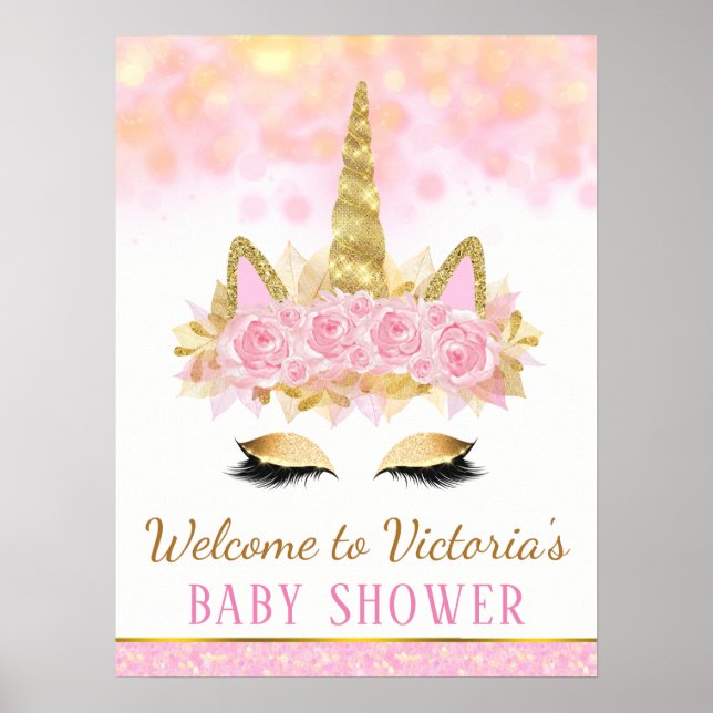 Unicorn Baby Dusche Begrüßungszeichen Poster (Vorne)