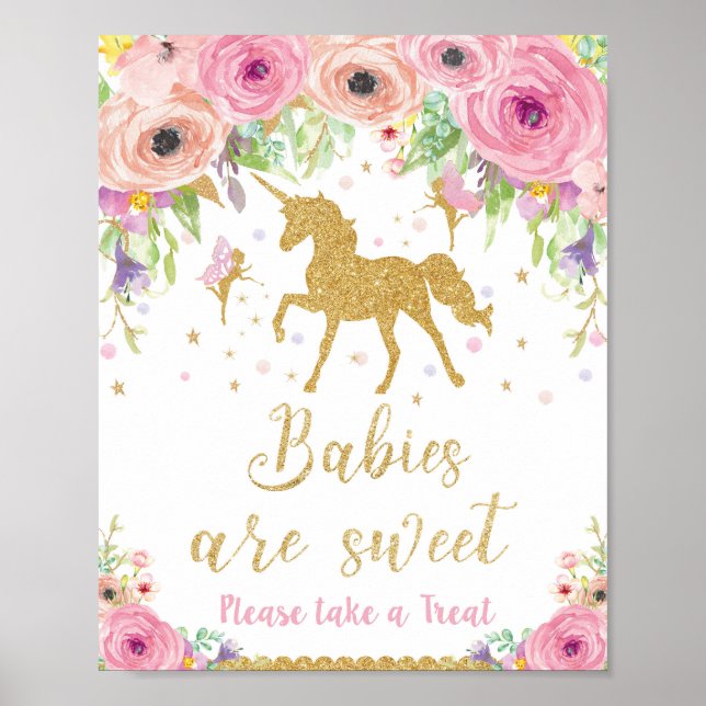Unicorn Baby Dusche Leckerei Gefallen Schildkröte Poster (Vorne)
