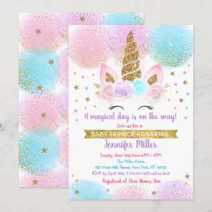 Unicorn Baby Dusche Pink Gold Regenbogen Einladung
