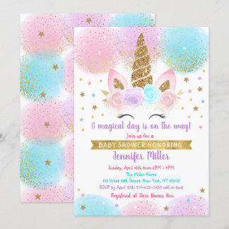 Unicorn Baby Dusche Pink Gold Regenbogen Einladung