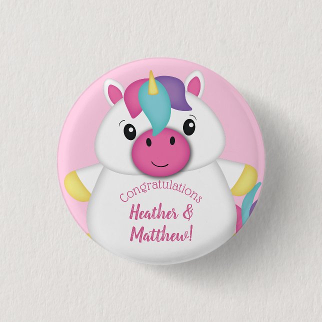Unicorn Baby Dusche Rosa Button (Vorderseite)