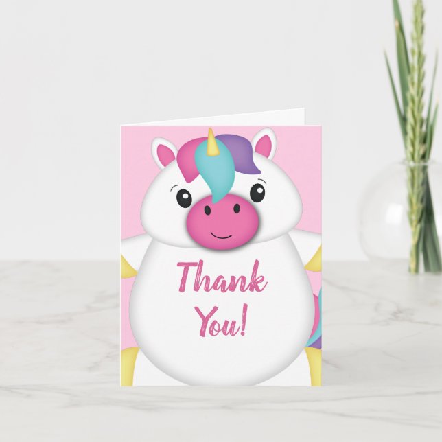 Unicorn Baby Dusche Rosa Dankeskarte (Vorderseite)