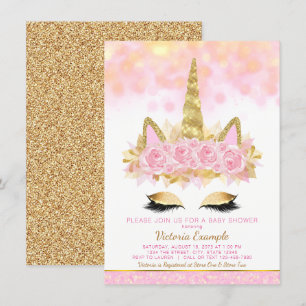 Unicorn Baby Dusche Rosa Gold Einhorn Gesicht Einladung