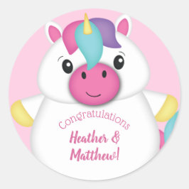 Unicorn Baby Dusche Rosa Runder Aufkleber