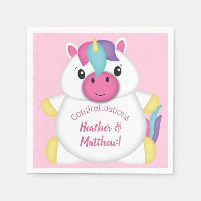 Unicorn Baby Dusche Rosa Serviette (Vorderseite)