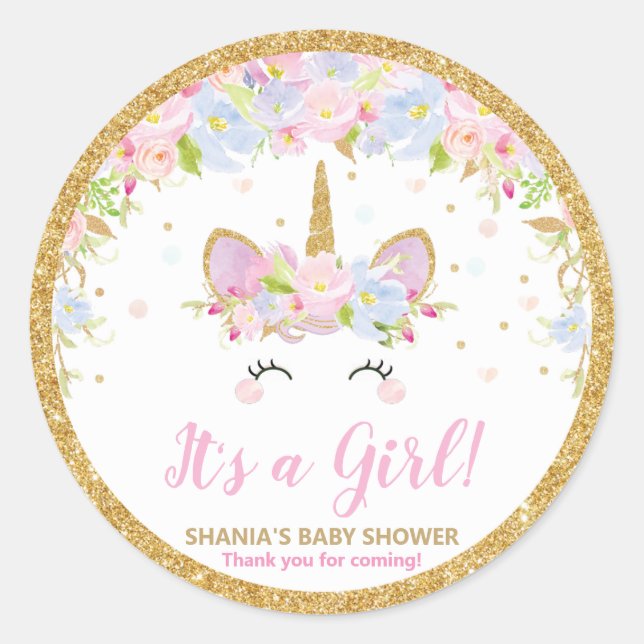Unicorn Baby Dusche Vielen Dank für Ihr Interesse  Runder Aufkleber (Vorderseite)
