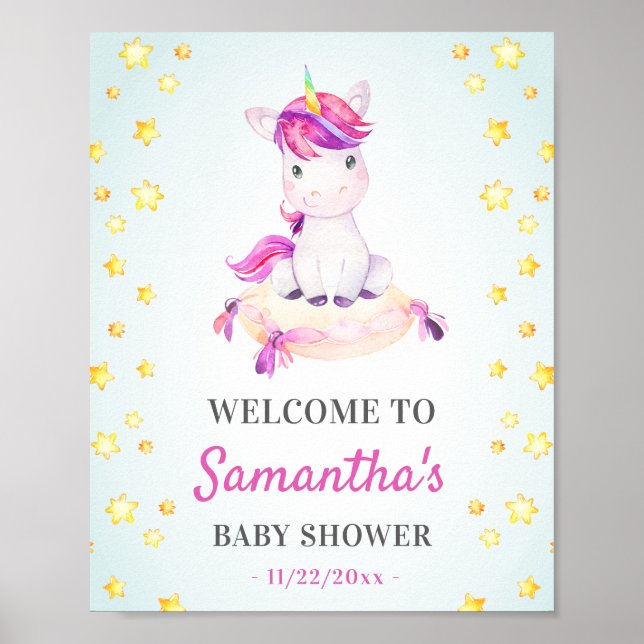 Unicorn Baby Girl Dusche Sprinkle Party Willkommen Poster (Vorne)