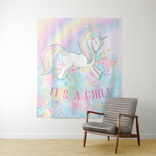 Unicorn Baby Girl Shower Backrop Banner Wandteppich (Beispiel)