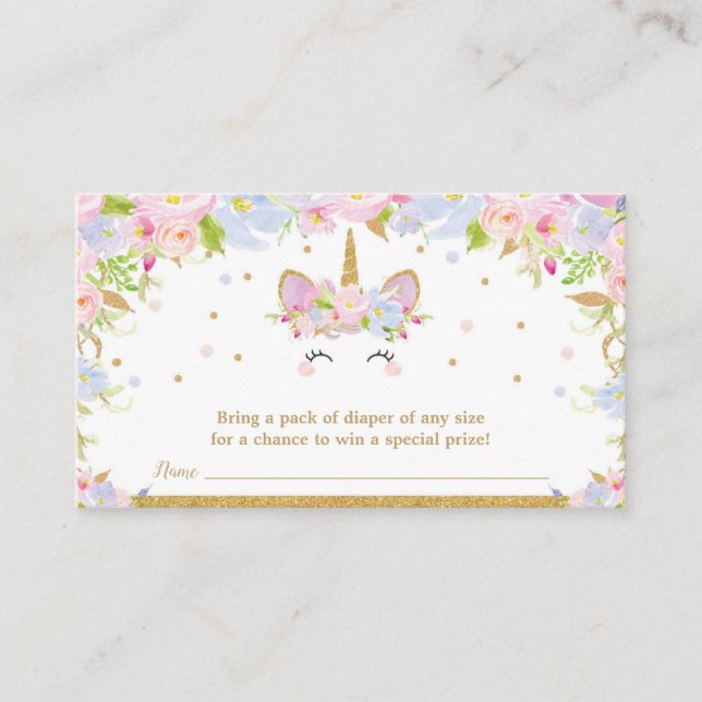 Unicorn Baby Shower Diaper Raffle Floral Baby Girl Begleitkarte (Vorderseite)