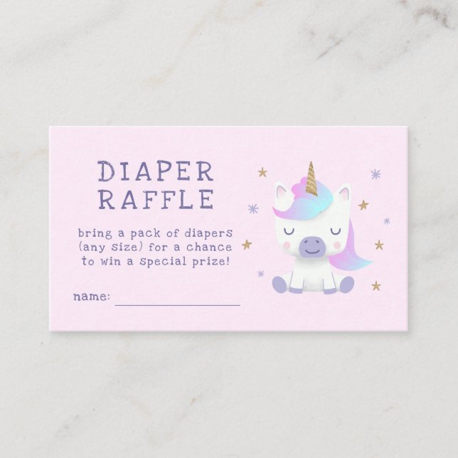 Unicorn Baby Shower Diaper Raffle Ticket Begleitkarte (Vorderseite)