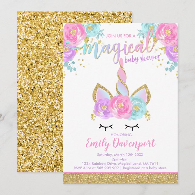Unicorn Baby Shower Einladung Magical Baby Shower (Vorne/Hinten)
