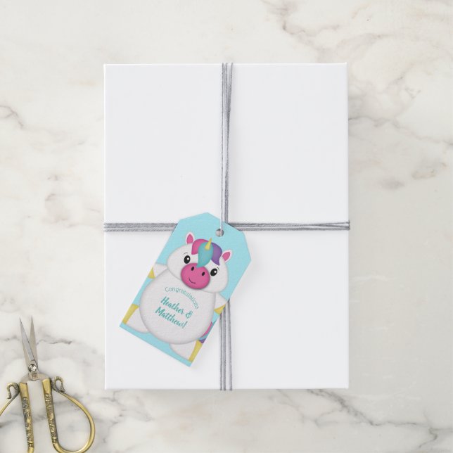 Unicorn Baby Shower Geschenkanhänger (Mit Garn)