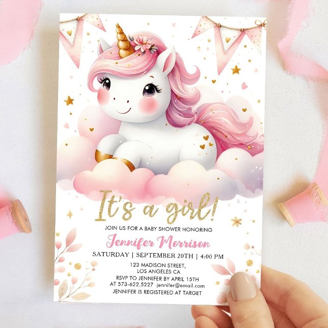 Unicorn Baby Shower Girl Pink Magical Unicorn Einladung (Von Creator hochgeladen)