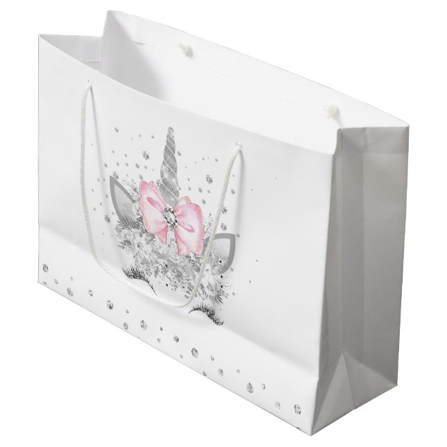 Unicorn Baby Shower Große Geschenktüte (Vorderseite Schrägansicht)