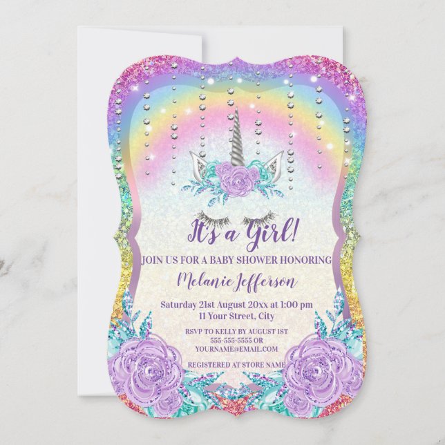 Unicorn Baby Shower Invitations (Devant)