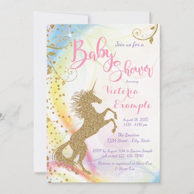 Unicorn Baby Shower Invitations (Devant)