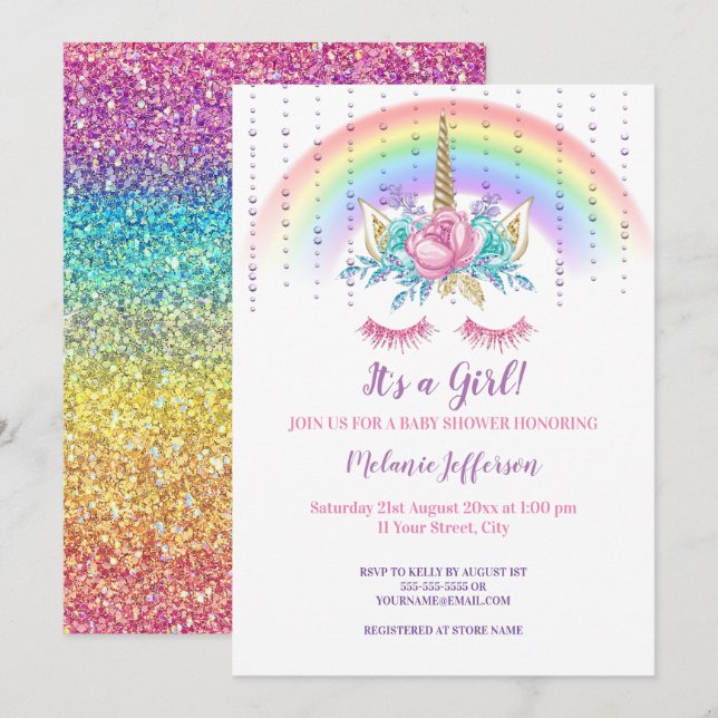Unicorn Baby Shower Invitations (Devant / Derrière)