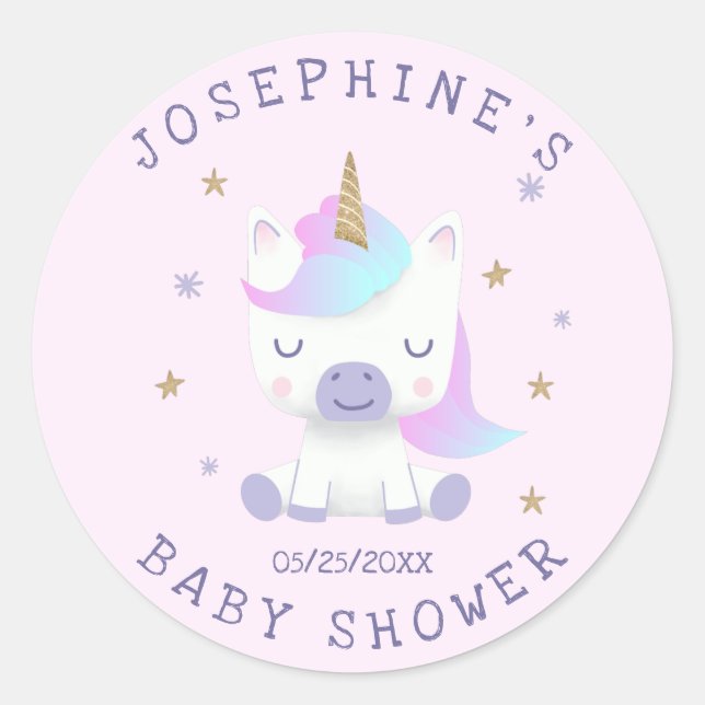 Unicorn Baby Shower Magical Runder Aufkleber (Vorderseite)