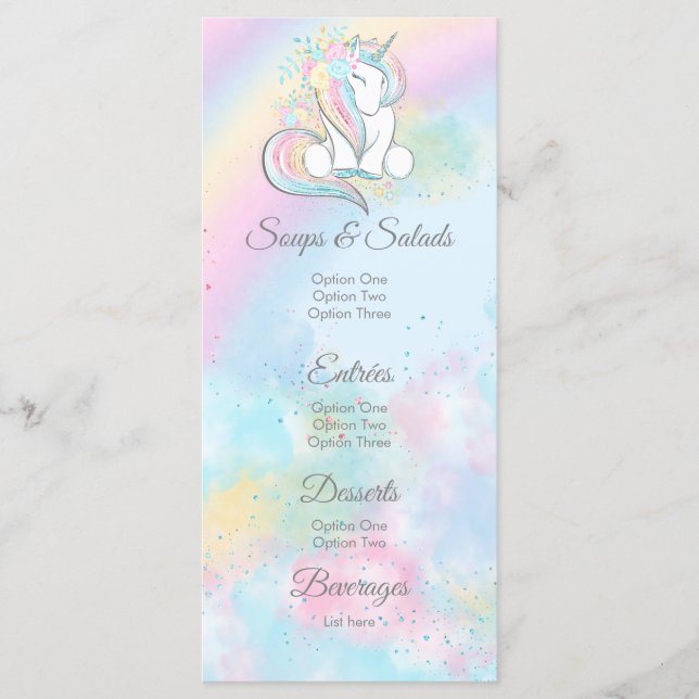 Unicorn Baby Shower Menus Menükarte (Vorderseite)