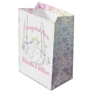 Unicorn Baby Shower Pastel Rainbow Mittlere Geschenktüte